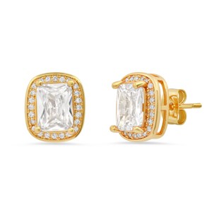 Steeltime Ladies brass simulated emerald cut diamonds stud earrings. Color Options: Gold, Rose Gold - 1 of 4