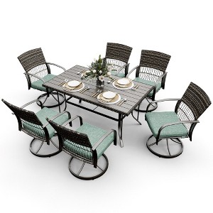 Pamapic 7-Piece Metal Patio Outdoor Dining Set with Rectangle Table and Rattan Swivel Chairs with Cushion - 1 of 4