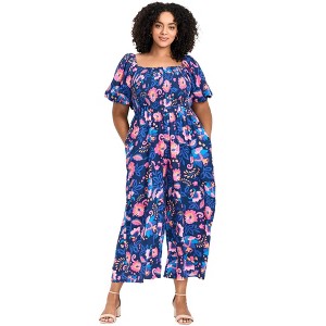 Avenue Women's Plus Size Annabelle Print Jumpsuit - 1 of 4