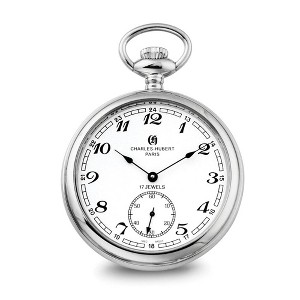 Black Bow Jewelry Charles Hubert Stainless Steel Open Face Analog Pocket Watch 52mm - 1 of 4