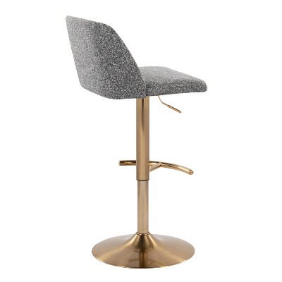 Grey Noise Fabric Gold Metal Adjustable Swivel Barstools Set of 2