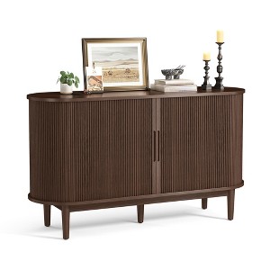 Fluted Pantry Storage Cabinet with Sliding Tambour Door, Wide Kitchen Cabinet with Removable & Adjustable Shelves - 1 of 4