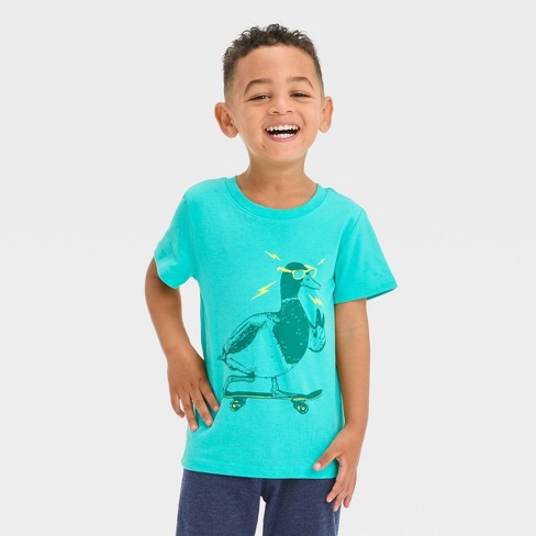 Toddler Boys\' Duck Blue : 18m Jack™ T-shirt Short Graphic Skateboarding Sleeve Turquoise Cat - Target 