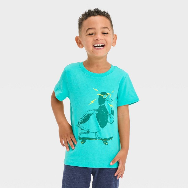 Toddler Boys&#39; Duck Skateboarding Short Sleeve Graphic T-Shirt - Cat &#38; Jack&#8482; Turquoise Blue, 1 of 4