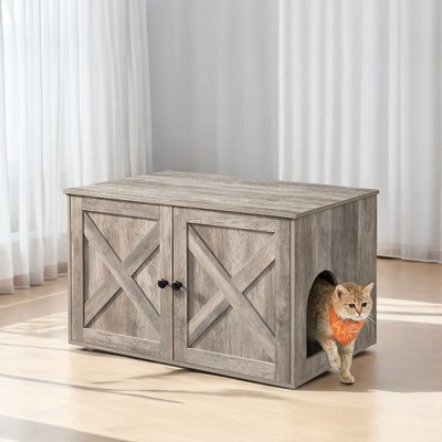 Cat Litter Box Enclosure - Hidden Furniture with Removable Divider - Indoor Cat House,  End Table - 31.5 x 20.9 x 19.7 Inches