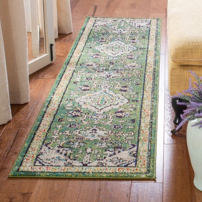 Green and Turquoise Hand-Knotted Synthetic Runner Rug