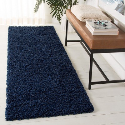 Navy Synthetic Shag Runner Rug, 2'3" x 8'
