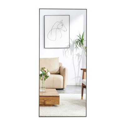 FURNIinspire Full Length Mirrors Solid Wood Frame Contemporary Modern Dressing Mirror for Fashionable Bedroom Decor, Gray, 71"*1"*31.4"