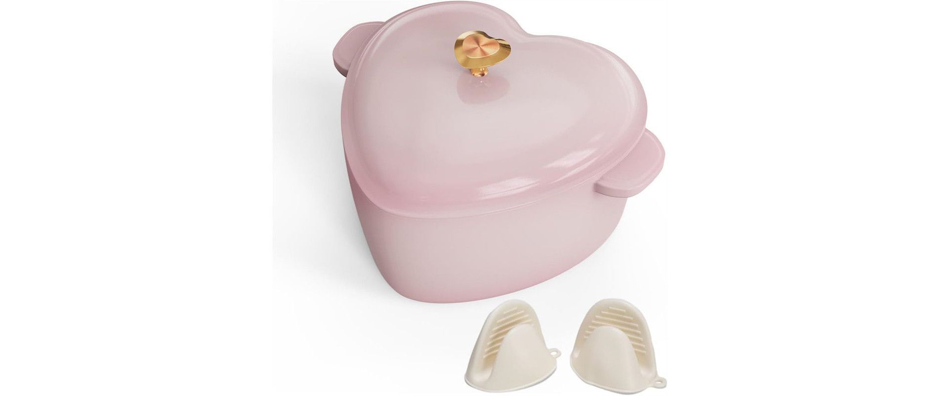 Karl Home 4 qt. Enameled Cast Iron Heart Shaped Dutch Oven in Pink with Lid