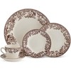 Spode Delamere 5-Piece Place Setting – Rich Brown British Flowers Border, Includes Dinner, Salad, Bread Plates with Teacup & Saucer - 4 of 4