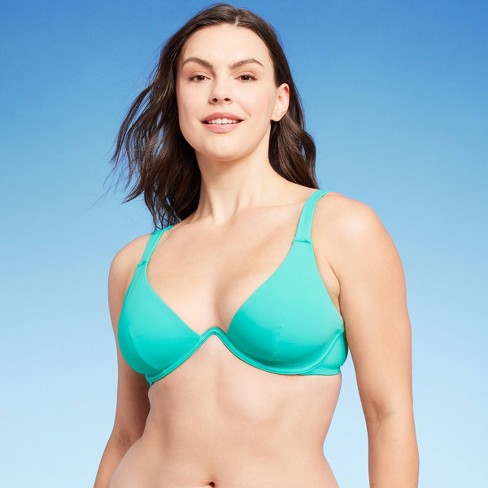 Women's Retro Ribbed Underwire Bikini Top - Shade & Shore™ Dark Green 38dd  : Target