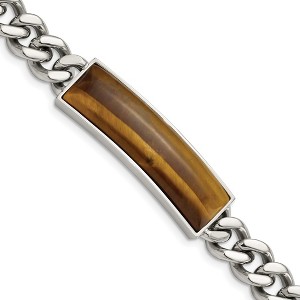 Chisel Stainless Steel Polished with Tiger's Eye Inlay 8.25" ID Bracelet - 1 of 4