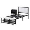 MAYEERTY Full Size Metal Platform Bed, Two-Tier Storage Shelves Wooden Cabinet, Bedroom, Black - 3 of 4
