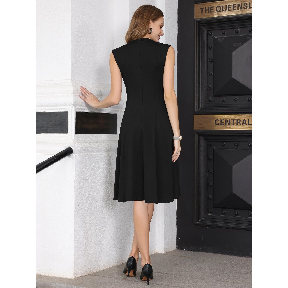 Женские платья INSPIRE CHIC Women's Sleeveless A Line Crew Neck Business Work Flare Dresses Medium Black — фото 5