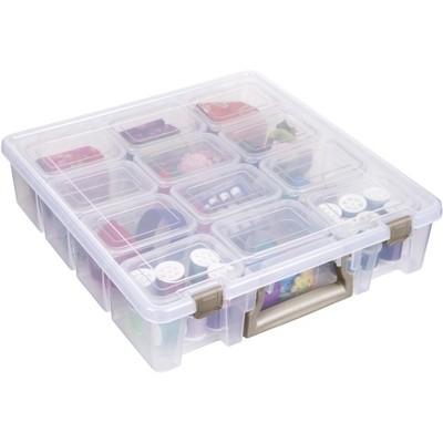 Clear Plastic Stackable Lidded Storage Box with 12 Bins