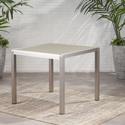 Coolbibila-Outdoor Dining Table, Dining Table Modern With Tempered Glass Table Top, 35 Inch Square Table