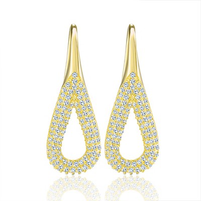 Teardrop Hook Drop Earrings for Women Clear Cubic Zirconia Ginger Lyne Collection (Gold)