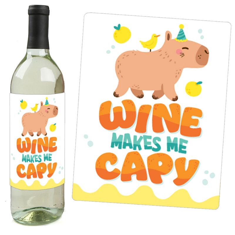 Big Dot of Happiness Capy Birthday - Capybara Party Decorations for Women and Men - Wine Bottle Label Stickers - Set of 4, 2 of 9