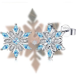Sterling Silver Snowflake Stud Earrings with CZ, Hypoallergenic Jewelry. - 1 of 4
