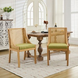 Akoasm Set of 2 Solid Wood Frame Dining Chairs with Decorative Armrests-Olive Green - 1 of 4