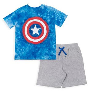 Marvel Avengers Miles Morales Hulk Captain America  Graphic T-Shirt French Terry Shorts Set Tie Dye Little Kid to Big Kid - 1 of 4
