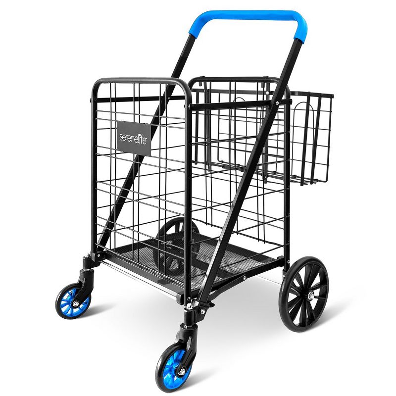 SereneLife Shopping Supermarket Cart - Blue, 1 of 9
