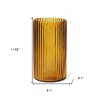 HomeRoots 11" Amber Glass Ribbed Cylinder Table Vase - 3 of 4