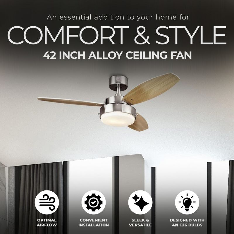 Westinghouse 42 Inch Alloy Ceiling Fan with Brushed Nickel Finish, Down Rod, and Reversible Blades for Tools and Home Improvement, 2 of 7