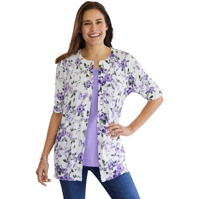 Woman Within Plus Size Perfect Elbow-Length Sleeve Cardigan