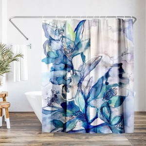 Americanflat 71" x 74" Shower Curtain, Aqua Floral by Hope Bainbridge - 1 of 4