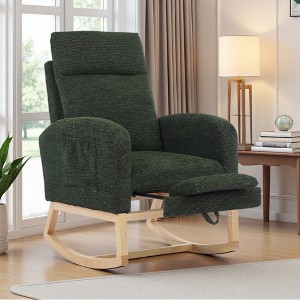 Linen Glider Rocking Chair with High Backrest and Solid Wood Legs - 1 of 4