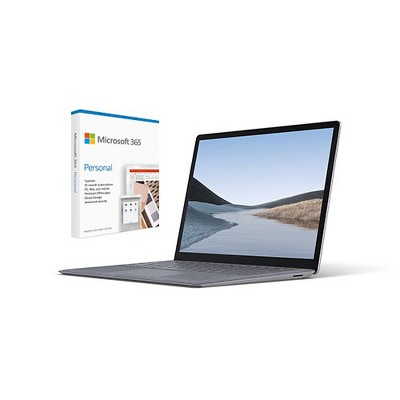 Microsoft Surface Laptop 3 VALUE BUNDLE 13.5" Intel Core i5 8GB RAM 128GB SSD Platinum Alcantara+ Microsoft 365 Personal 1 Yr Subscription For 1 User