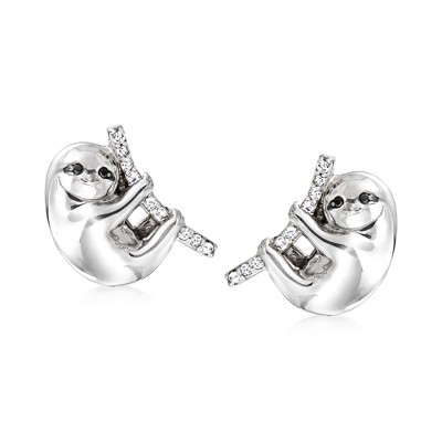 Ross-Simons 0.12 ct. t.w. Black and White Diamond Sloth Earrings in Sterling Silver