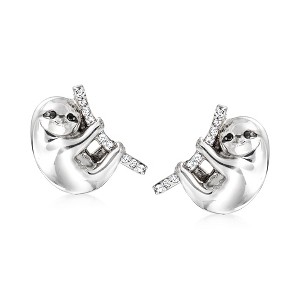 Ross-Simons 0.12 ct. t.w. Black and White Diamond Sloth Earrings in Sterling Silver - 1 of 3