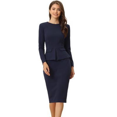 Allegra K Women's Crew Neck Short Sleeve Business Elegant Office Peplum  Sheath Dresses : Target