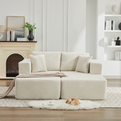 Versatile 73'' Cloud Sectional Couch,Deep Seat Modular Sofa with Double Chaise Lounges,Corduroy Fabric for Living Room - The Pop Home