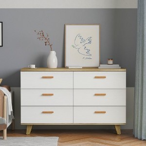 6 Drawer Dresser, Wooden Drawer Chest, Buffet Sideboard Storage Cabinet, Buffet Server Console With Solid Wood Handle For Bedroom Dining Room - 1 of 4