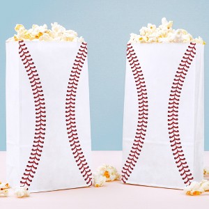 Big Dot of Happiness Baseball Popcorn Bags, Kids Sports Birthday Party Favor Snack Treats, Free-Standing Individual White Paper Bags - 25 Count - 1 of 4