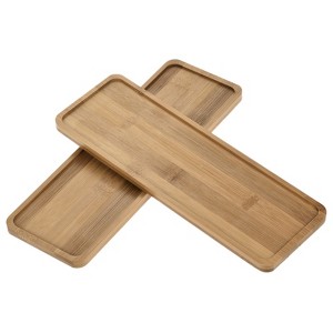Unique Bargains Indoors Rectangular Bamboo Plant Pot Saucer Flower Drip Tray 28x9.5cm Wood Color 2 Pcs - 1 of 4
