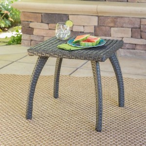 Wicker Outdoor End Table, 17.7" Square Patio Accent Table with Iron Frame, Rattan Patio End Table, Outdoor Side Table -Christopher Knight Home - 1 of 4