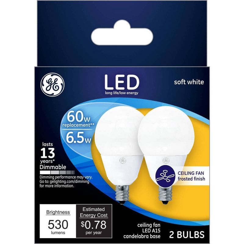 GE 2pk LED 60W A15 CAC Ceiling Fan Light Bulb White, 1 of 4