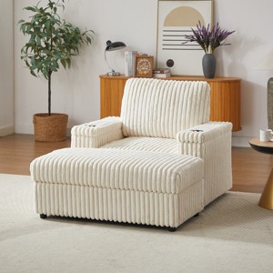 KWPZQEB Corduroy Oversized Armchair, 42" Wide Accent Chairs with Storage Ottoman & Cup Holder, Modern Lounge Chair for Living Room, Bedroom - 1 of 4