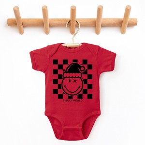 SmileyWorld Checkered Christmas Wink - Baby Short Sleeve Graphic Bodysuit - 1 of 4