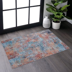 Okak Modern Entryway Rug with Abstract Pattern, Non-Slip and Non-Shedding Doormat, Low Pile Height Washable Rug for Entryway, Foyer, Multi - 1 of 4