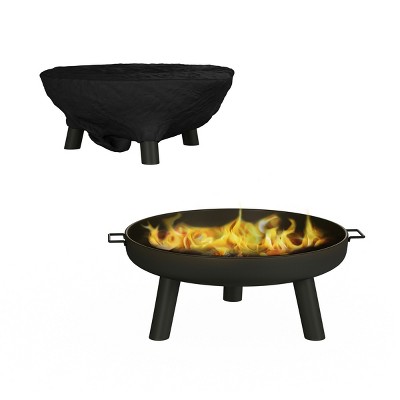 Black Round Steel Free-Standing Outdoor Fire Pit