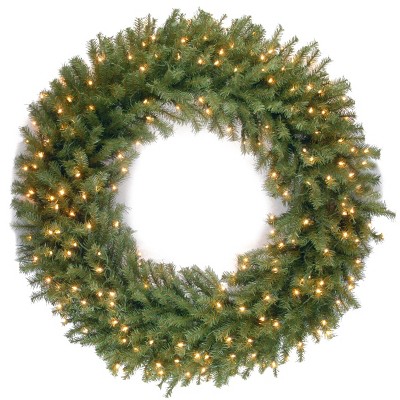 National Tree Company Pre-Lit Artificial Christmas Wreath, Green, Norwood Fir, White Lights, Christmas Collection, 48 Inches