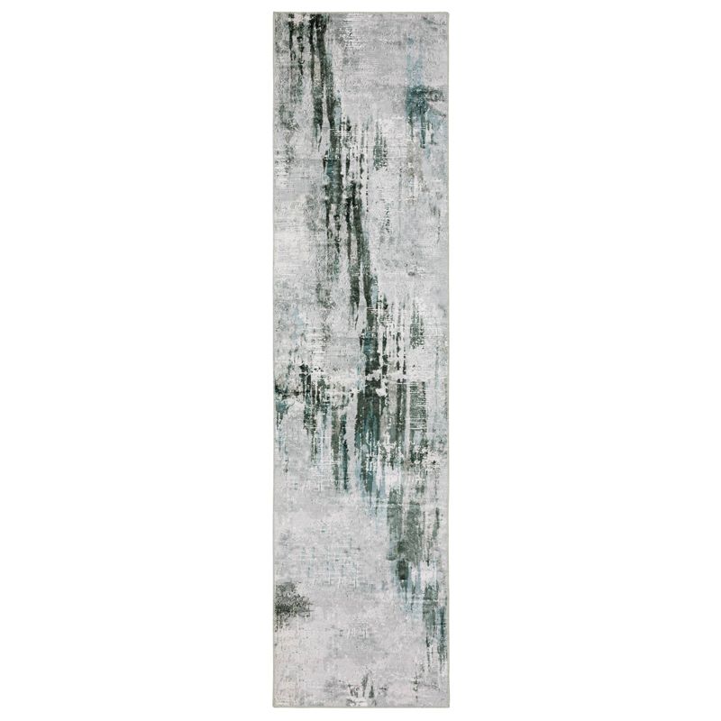 Micah Washable Modern Abstract Indoor Area Rug Gray/Teal - Captiv8e Designs, 1 of 12