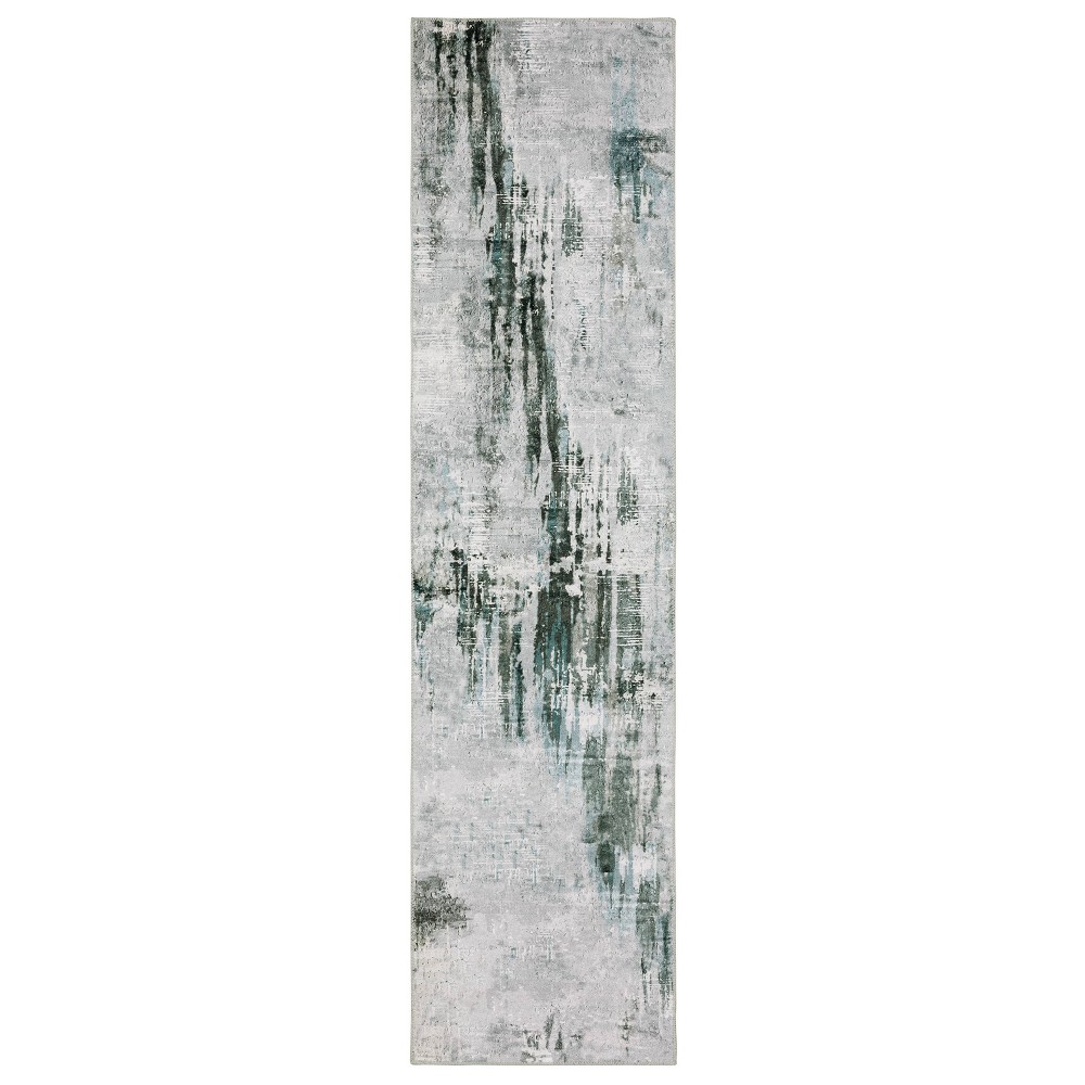 Photos - Area Rug 2'x8' Micah Washable Modern Abstract Indoor  Gray/Teal - Captiv8e