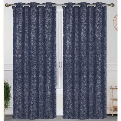 Metallic  Blackout Thermal Grommet Curtain Panels (Set of 2 Navy Blue)