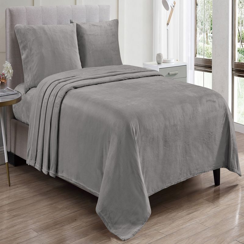 Plazatex Kansas Wrinkle Resistant Ultra Soft Solid Premium All Season Bed Sheet Set Dark Grey, 1 of 5
